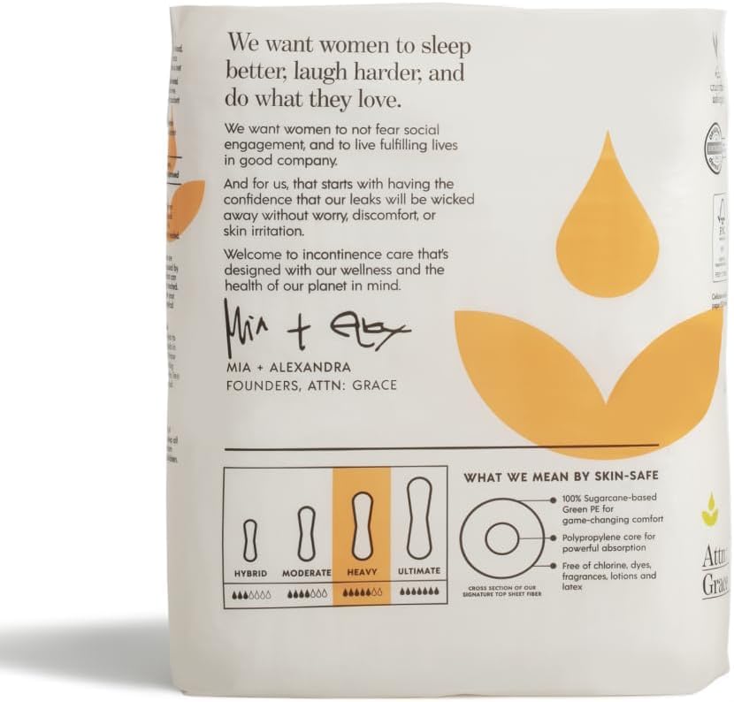 Attn: Grace Heavy Incontinence Pads for Women, 2-Pack (56 Pads Total / 28 per Pack) - Plant-Based, High Absorbency, Breathable - Incontinence Pads for Heavy Bladder Leaks & Sensitive Skin - size: 2 Pack