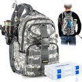 PLUSINNO Fishing Backpack Tackle Bag, Water-Resistant Backpack with Rod Holder, Ideal Gifts for Men - color: Acu Backpack With 4 Boxes
