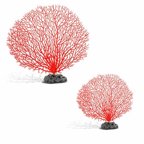 Didiseaon 2 Pcs Red Aquarium Coral, Fake Fish Tank Decor, Artificial Marine Plant Fan Faux Reef for Desktop Landscape