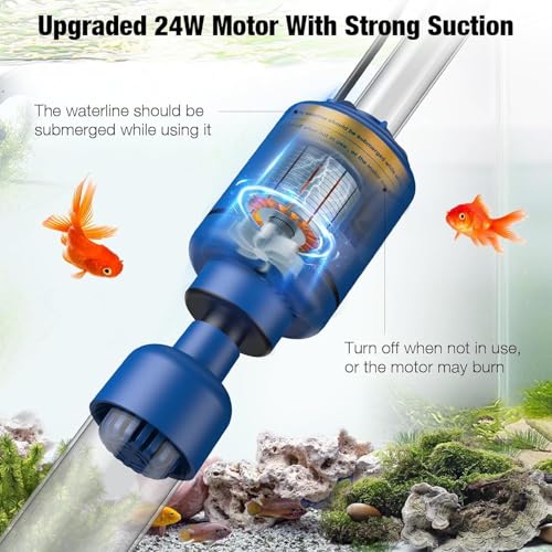 bedee Aquarium Vacuum Gravel Cleaner, 24W Electric Fish Tank Cleaner Vacuum, 6 in 1 Multifunctional Aquarium Cleaner for Automatic Water Change, Wash Sand, Water Circulation and Timed Off, Blue