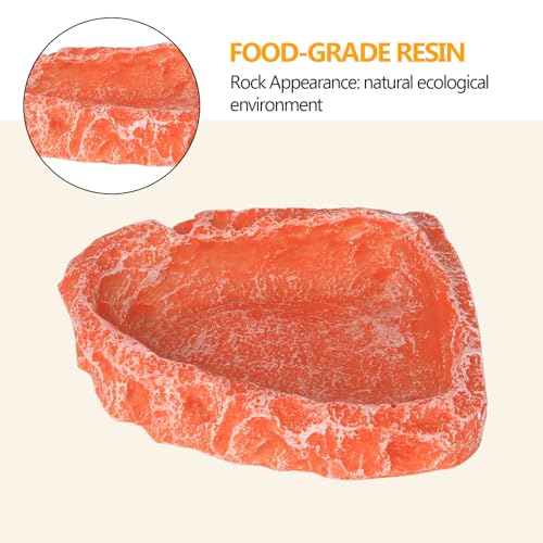 Reptile Water Dish Food Bowl for Bearded Dragon Tank Accessories, Hyggerzoo Reptile Rock Feeder for Tank 2 Pack Corner Resin Terrarium Bowl for Leopard Gecko Hermit Crab Tortoise Snake, Orange - color: Orange