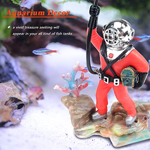 Mesee Aquarium Decorations Diver with Hose Live Action Aerating Ornament, Floating Treasure Seeker Adornment Fish Tank Ornament - color: Orange