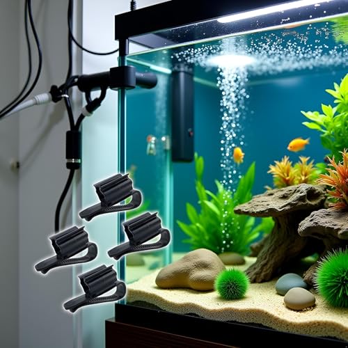 4Pcs Fish for Tank Mounting Clip Water Pipe Hose Holder Multifunction Adjustable Clamp for 0.31""-0.62"" Dia Tub Aquarium Tube Holder, Aquarium Air Pump Accessories Aquarium Pumps and Filters (Black)
