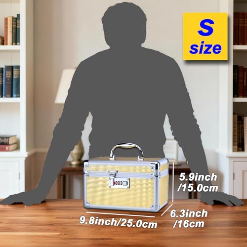 Portable Combination Lock Storage Box with Handle – Multipurpose Locking Case for Home & Outdoor Use, Secure Storage for Accessories, Medicine, Cosmetics, Toys & Tools - color: Gold, size: Small