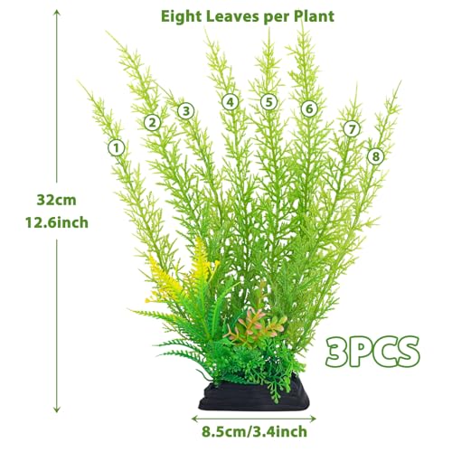 QUOZUO Fish Tank Accessories Large Plants, Green Fish Tank Decorations, Aquarium Decor Plastic Plants 3pcs