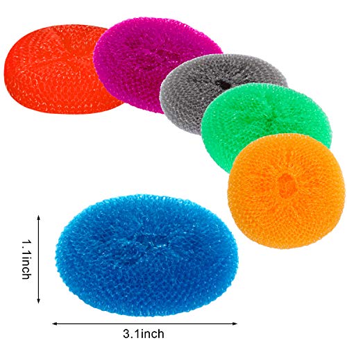 Blulu Plastic Dish Scrubbers for Dishes Pot Round Nylon Pad, Mesh Scouring Non Scratch Pads(Rainbow Colors,15 Pieces) - color: Rainbow Colors