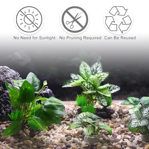 Aquarium Plastic Plants, Driftwood Betta Silk Plants, Silk Plants Aquarium Set Decorations, Silk Aquarium Plants for Betta Fish (Green, 5pcs)