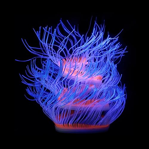 WishLotus Fish Tank Coral Ornaments, Artificial Soft Silicone Aquarium Coral Decorations Colorful Lifelike Glowing Fish Tank Decorations Accessories for Aquarium Landscaping (Blue) - color: Blue
