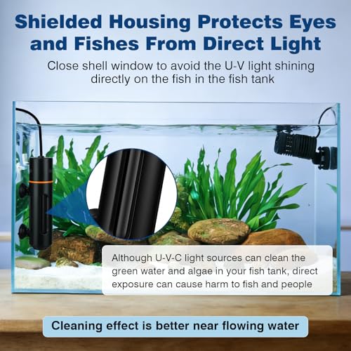 hygger 11W Aquarium U-V Light with Timer, 360° Protective Shield Clean Lamp for Green Water & Algae, Amphibian Small U-V Light for 60-180 Gal Freshwater & Saltwater Fish Tanks - size: 8.66inch
