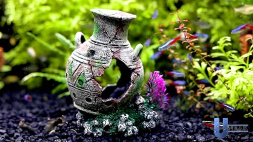 UNEAK - Aquarium Decorations Big Cave Fish Tank Large Vase Jar Jug Sunken Ornament Landscaping Rocks Saltwater Freshwater Small & Medium Fish Garden Pond Ornaments Resin - color: Vase