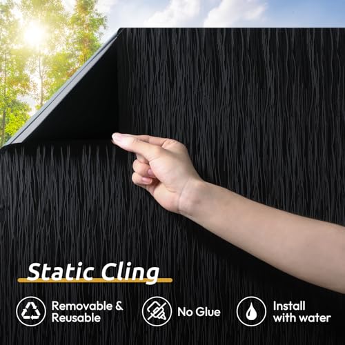 rabbitgoo Blackout Window Film, Sun Light Blocking Window Black Out Cover for UV Reduction, Removable Tint Room Darken Heat Control Frosted Glass Sticker for Home, Black, 11.8 x 78.7 Inches - color: Black Wave, size: 11.8" x 78.7"