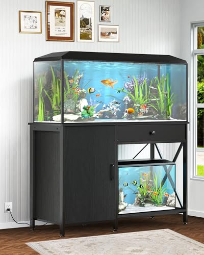 Fish Tank Stand for 40-50 Gallon Fish Tank: Aquarium Stand with Power Outlet - Metal 40 Gallon Tank Stand with Cabinet Drawer Storage for Turtle Tank, Reptile Terrarium (Black, 800LBS Capacity) - color: Blcak, size: 40-50 Gallon