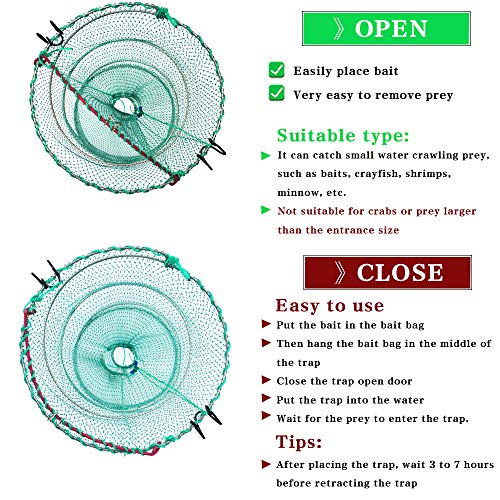 Drasry Foldable Fishing Trap for Bait Shrimp Crawfish Minnow Net Portable Accessories 11.8 x 11.8 x 15.7 (30cm x 40cm) 1/4 in Mesh Collapsible Fish Trap - color: 2Pcs