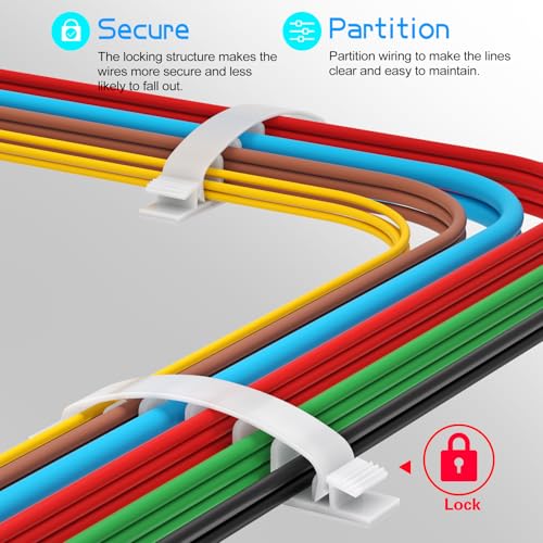 XHF 30pcs Adhesive Cable Wire Clips white, Outdoor Cable Management Wire Organizer Cord Holder for Under Desk, Car, Wall, TV PC Ethernet Cable - color: White, size: 6 cords slots-30pcs