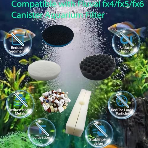 26 Piece Fx6 Canister Filter Media Kit Replacement Compatible with Fluval Fx4/Fx5/Fx6 Aquarium Filters Including Upgraded 3-in-1 Carbon Pad, Bio Foam, Carbon Sponge Filter, Ceramic Rings