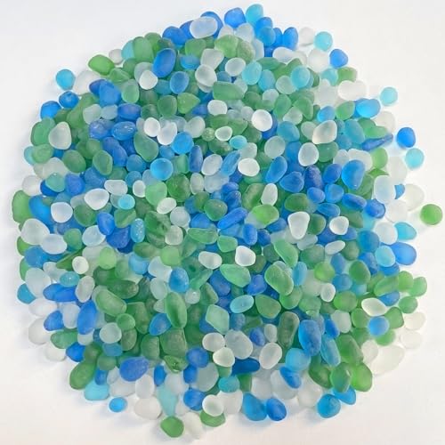 Glass Stones, 0.85LB/385g Mix Blue Green White Glass Rocks for Vase, Aquarium Pebbles for Fish Tank, Sea Glass Rocks for Vase Filler Craft - color: Sea Glass