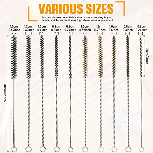 10 Pieces Wire Tube Brushes Bulk for Cleaning Pipe Tube Brass Stainless Steel Round Wire Brush for Auto Parts Christmas, Bottles, Tubes, 5 Sizes(Silver) (Silver Gold) - color: Silver Gold