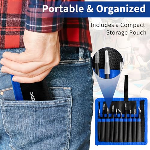XOOL 10 PCS ESD Precision Tweezers Set, Anti-Static Stainless Steel Tweezers Kit for Electronics, Soldering, Craft, Jewelry, Model Building, Beauty - size: ESD Tweezers 10 PCS