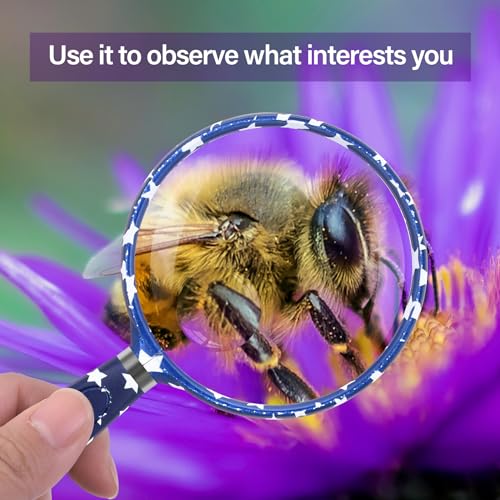 Feosky Handheld Reading Magnifier, 10X 30X Magnifier, 75mm Shatterproof Lens, Non-Slip Handle for Adults Close Work, Seniors Reading and Nature Exploration, Hobby Observation(Star) - color: Multi02, size: 75mm