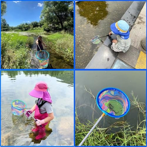 Fishing Net 2 Pack Retractable Lightweight Landing Net with Aluminum Rod Handle Fishing Nets for Youth Catch and Release Butterfly Nets - style: Black+red