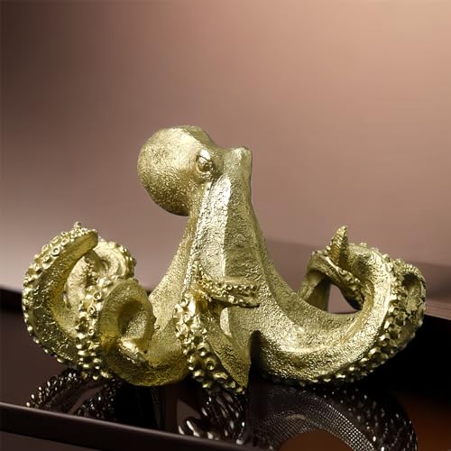 Gold Octopus Vintage Statue Sculpture Frgurine Gift for Home Office Living Room Desktop Display Decor Decorative