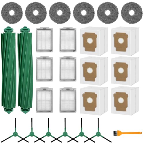 26 Pack Replacement Kits for irobot Roomba Plus 405 Combo & 505 Combo Vacuum Cleaner, 2 Roller Brush, 6 Filters, 6 Side Brush, 6 Mop Pads, 6 Vacuum Bags Replacement Parts, 1 cleaning brush