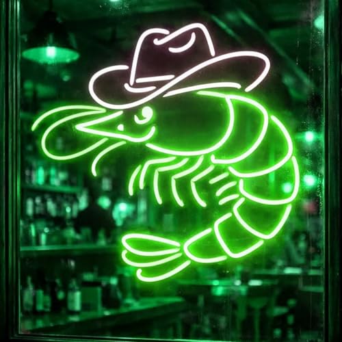 Cowboy Shrimp LED Neon Sign, Western Shrimp Neon Sign, Seafood Shop Accent, Bar Game Room Decor, For Bar, Restaurant, Seafood Shop, Man Cave, Western Decor, Gifts for Seafood Lovers