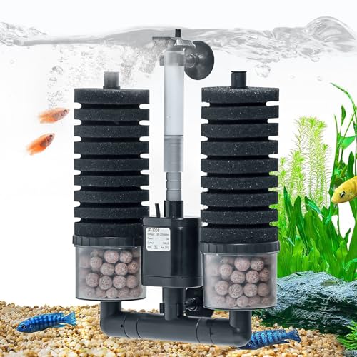 Aquarium Sponge Filter 15-55 Gallon Fish Tank Filter, Electric Power Double Sponge Filter, Quiet Small Low Flow Foam Filter For Fish Tank Betta Shrimp, Intake Dual Sponge Filter Kit w/ Bio Balls &Pump - size: JF-120B