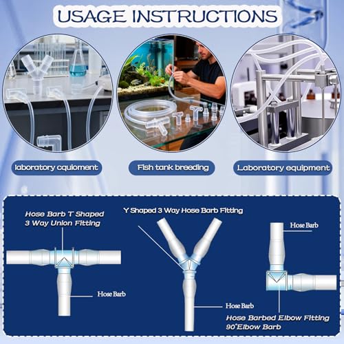42PCS Plastic Hose Barb Fittings, T/Y Shaped Aquarium Airline Tubing Connectors, 90 ° Elbow Barbed Hose Fittings, Barb Joint Splicer Mender Adapter Union for Low-pressure air, aquarium aeration.