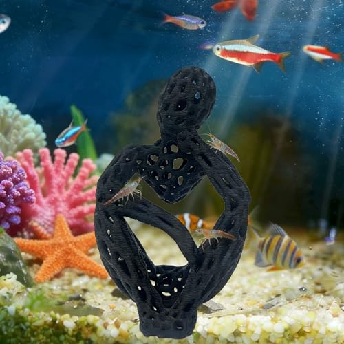 LIYAOLI Shrimp Hide Cave for Aquarium Decor - Modern Shrimp Cave & Sculpture, 3D Printed White Fish Tank Accessories Decorations, Safe Shelter for Shrimps/Betta/Turtles, Mini Art Statue (Black) - color: Black