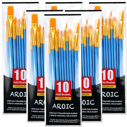 60 Pcs Acrylic Paint Brush Set, Oil & Watercolor - Professional Artist Brushes with Wooden Handle Nylon Hair Brushes - Bulk Art Supplies for Adults, Kids & Beginners - color: Blue, size: 60pcs