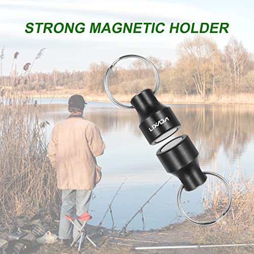 Lixada Magnetic Net Release Holder Fly Fishing Net Retractor Fishing Net Keeper Magnet Clip Landing Net Connector for Fishing Hooks, Lures, Flies, Trout Line - color: Black, style: 2 Connectors