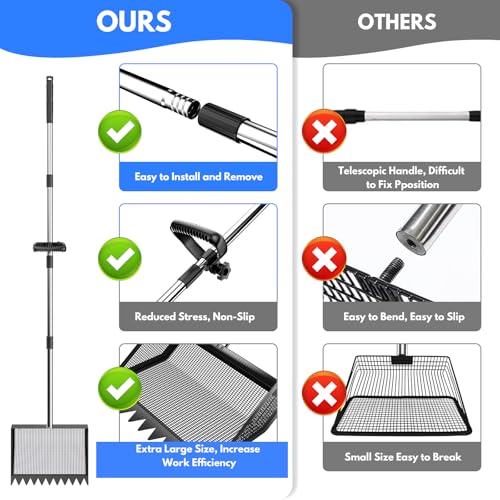 Chicken Poop Scooper Rake 2-in-1,304 Stainless Steel Shovel Head, Chicken Litter Scoop with Handle for Chicken Coop for Sand, Pet Waste Cleaning, Litter Sifting Shovel (35 to 65") (Black, 10inch) - color: Black, size: 10inch