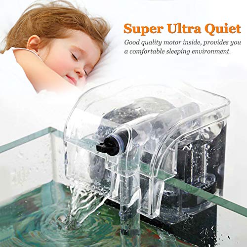 PULACO Ultra Quiet Aquarium Hang on Filter (66GPH 3W), Small Fish Tank Filter for 1 to 5 Gallons Fish Tank
