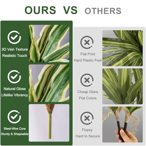 4 Pcs Artificial Greenery Stems Dracaena Faux Branches Artificial Plants Realistic Fake Dracaena Greenery Realistic Plants for Indoor Outdoor Porch Patio Home Office Living Room Decor (Yellow) - color: Yellow