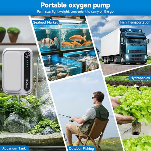 Aquarium Air Pump Rechargeable Aerator for Bait Bucket, Portable Battery Powered Air Pump for Aquarium, Fish Tank Air Pump Bubbler Aerator for Outdoor Fishing - style: 1 outlet 1800mAh