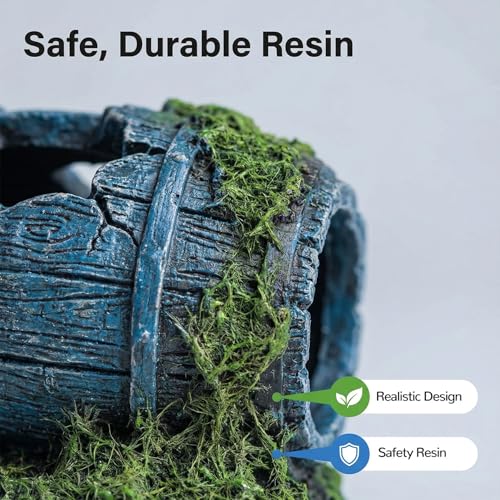 Mipukbay Fish Tank Decoration, Broken Ship Wheel & Cask Aquarium Decor Hiding Cave Ornament for Freshwater/Saltwater, Safe Landscaping Rock Resin Decoration for Betta Fish, Goldfish and Aquatic Pets - size: Broken Ship Wheel