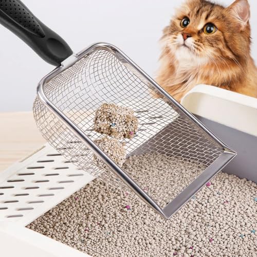 Metal Cat Litter Scoop,Sturdy Litter Cleaner Corner Shovel,Stainless Steel Mesh Litter Shovel,Easy to Clean Reptile Terrarium Sand Waste(Black)-Christmas - color: Black, size: L