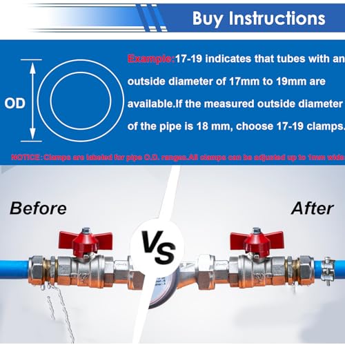 smseace 36Pcs 17-47mm T-bolt Hose Clamps 304 Stainless Steel 9-sizes Heavy Duty T bolt Hose Clamps with M8 and M10 Socket Wrenches - size: 17-47mm