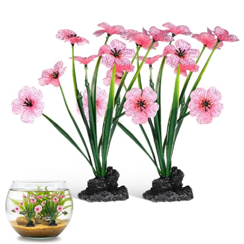 UKCOCO 2pcs Artificial Pink Aquarium Plants 2.16x1.77x8.25in Realistic Plastic Water Grass Decor Safe for Betta Fish Tanks Easy Install for Desktop & Large Aquariums