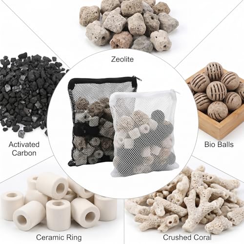 CIATBYYJ 16 Pack Aquarium Filter Media Bags with Zipper, Fish Tank Media Mesh Filter Bag, Reusable Fine Mesh Bag for Activated Carbon, Bio Balls, Ceramic Rings - Net Hole 1-2mm, (7.8" x 5.9")