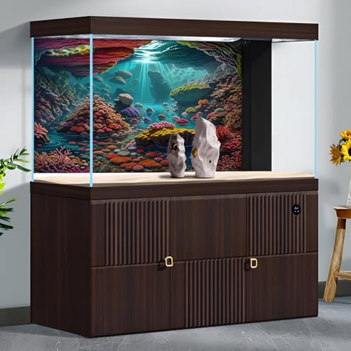 Under The Sea Aquarium Background Underwater Scene Tropical Corals Fish Tank Background Deep Ocean Sea Colourful Reefs Cave Sunray Aquarium Tank Backgrounds Ocean Seabed Life Backgrounds 24x12in - color: Red_Brown, size: 24(W)x12(H)inches/ 60(W)*30cm(H)