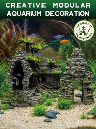 Aquarium Decor - Large Fish House Ornament for Fish Tank, Aquarium Hideout with House Texture for Betta, Guppy, Shrimp - Aquatic Hide Decoration, Fish Hiding House（Tree House） - color: Large Tree House Cave