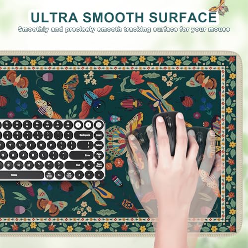iCasso Desk Mat, Desk Matt for Desktop, Cute Desk Pad Mat, XXL Large Mouse Pad for Desk, Anti-Slip Big Mousepad with Stitched Edges, Keyboard Pad Mouse Mat for Computer(Green) - color: Butterfly-green
