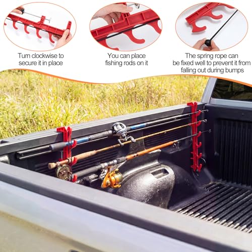 2 Sets Truck Bed Fishing Rod Holder, Holds 4 Rods, Fits 2.36" Thick Rails, Easy Install Kayak & Fly Rod Storage Rack - color: Red, style: 6 Holes
