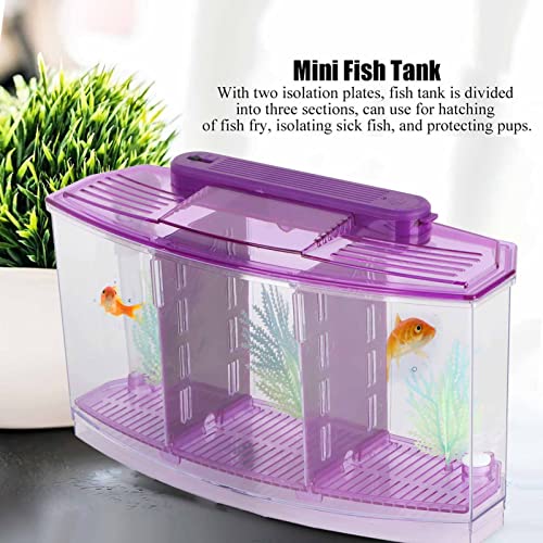 2 Betta Fish Tank With Divider, Aquarium Fish LED Acrylic Three Divisions Breeding Isolation Box for Small Fishes Aquarium Fish () - color: Purple