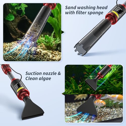 Fish Tank Cleaner - Aquarium Gravel Cleaner, 530GPH/32W Electric Fish Tank Cleaning Tools, Adjustable Water Flow Fish Tank Gravel Cleaner Vacuum, Aquarium Cleaner Kit for Water Chang Filter Wash Sand