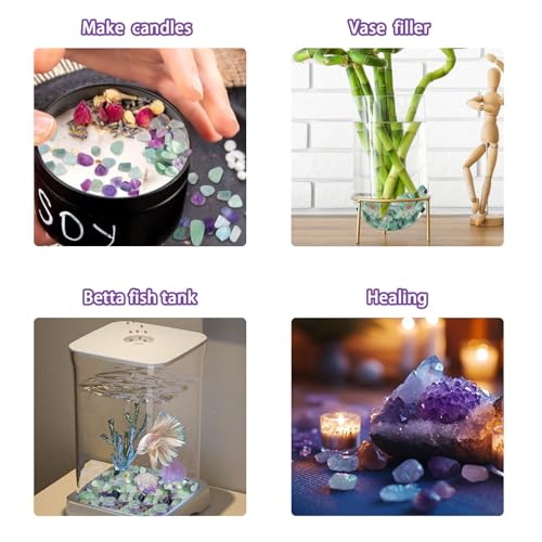 gemshan 2lb Fluorite Crystal Aquarium Gravel Natural Crushed Crystal Chip Bulk 7mm-9mm Irregular Gem Rocks for Home Decoration Fish Tank Colorful Gravel Filler Bottom Ornament - color: Fluorite