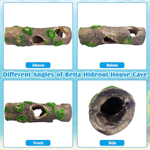 Hamiledyi 2 PCS Small Tree Trunk Aquarium Fish Tank Ornament, Betta Fish Hideout Caves, Resin Moss Tree Trunk Aquarium Decoration with Holes and Caves