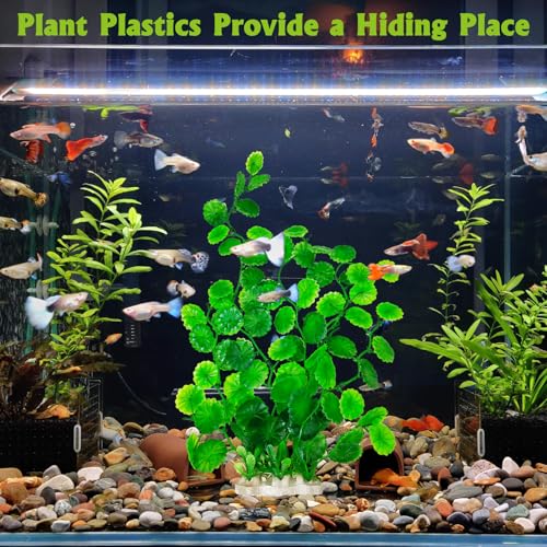Hamiledyi 2 Pcs Large Aquarium Plants with 2 Pcs Small Artificial Seaweed Plants, 16 Inch High Artificial Plants Decoration, Fish Tank Decor Plastic Plants, Perfect for Aquarium Decor(Green)